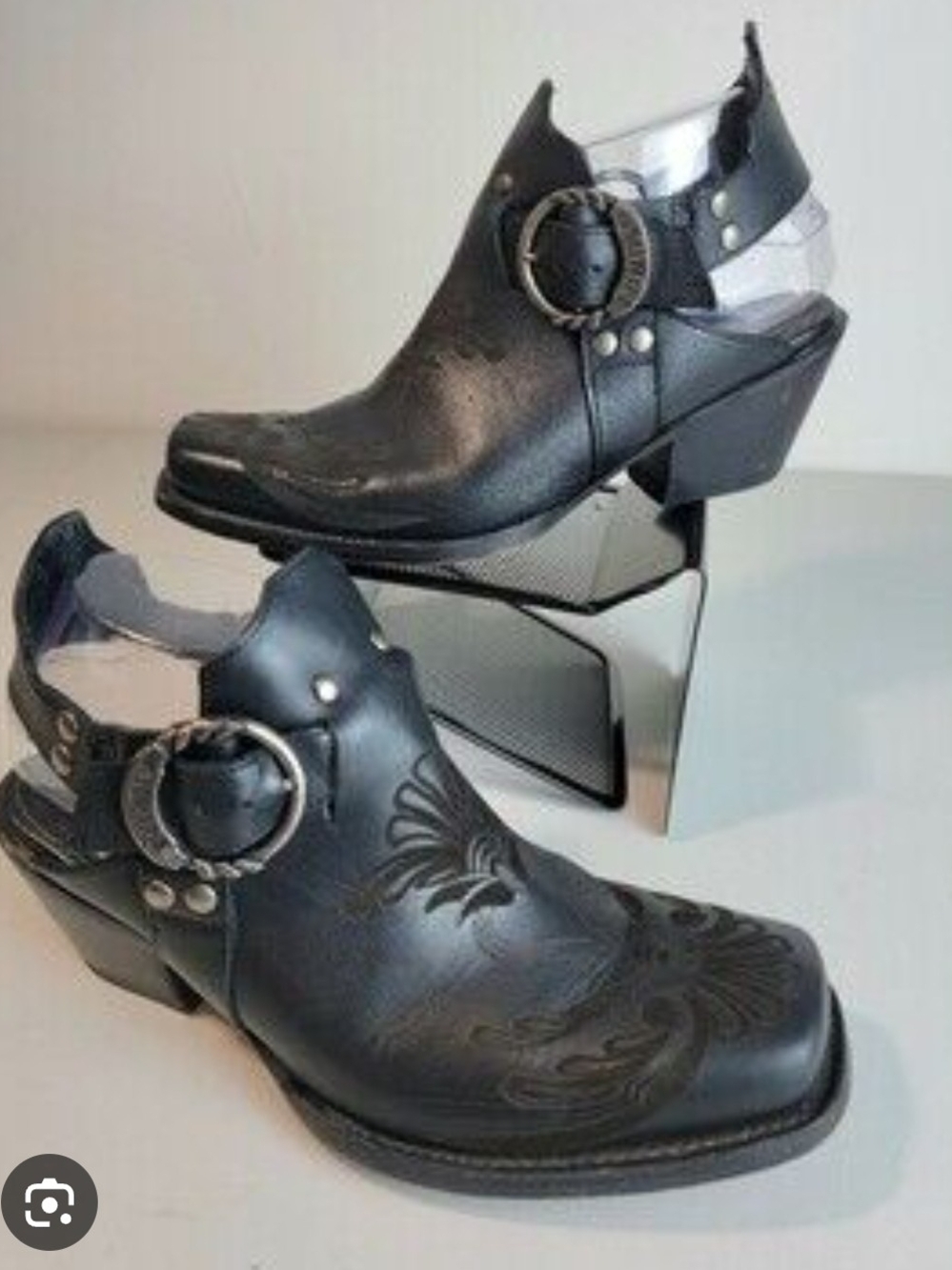 John Fluevog Black Cutout Western Mule with Buckle